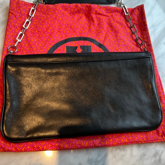 Tory Burch Reva Convertible Clutch- Black Leather with Silver Hardware - Picture 3 of 7